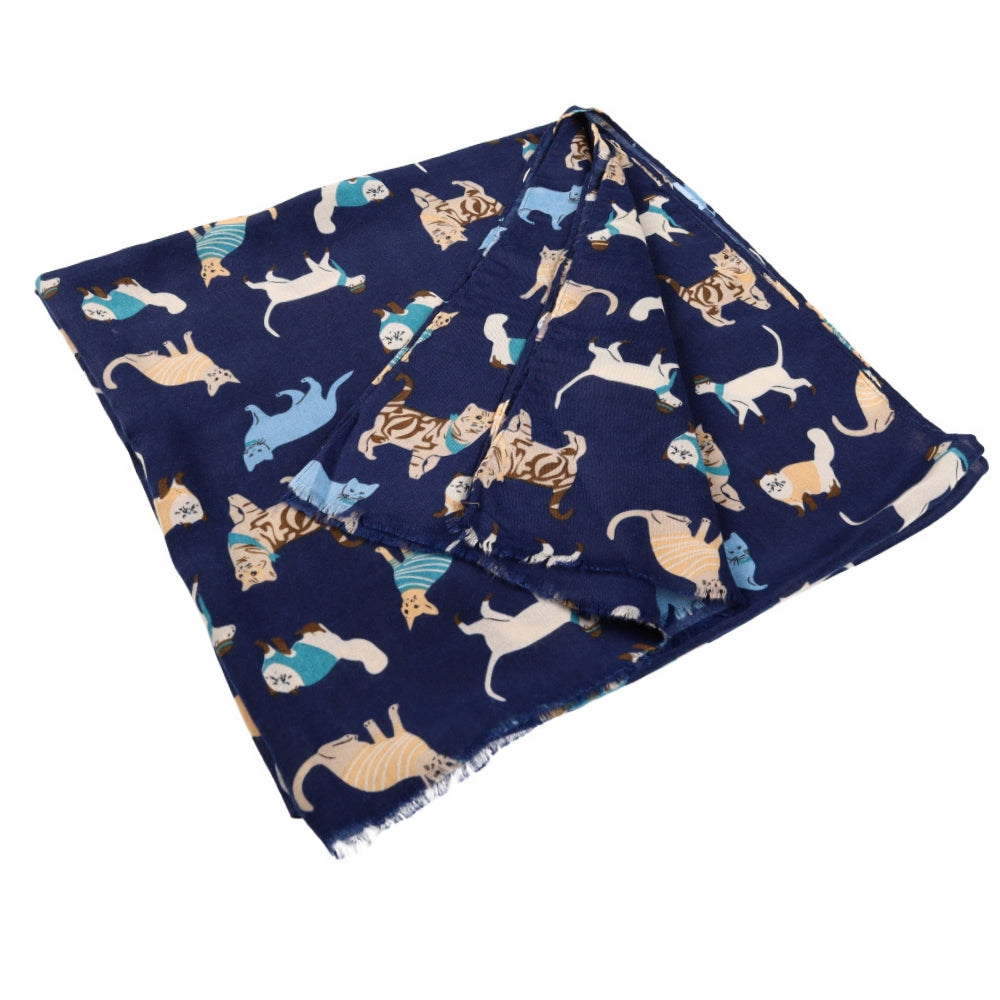 Écharpe bleu marine à motif chats pour le cou – Nikko (1)