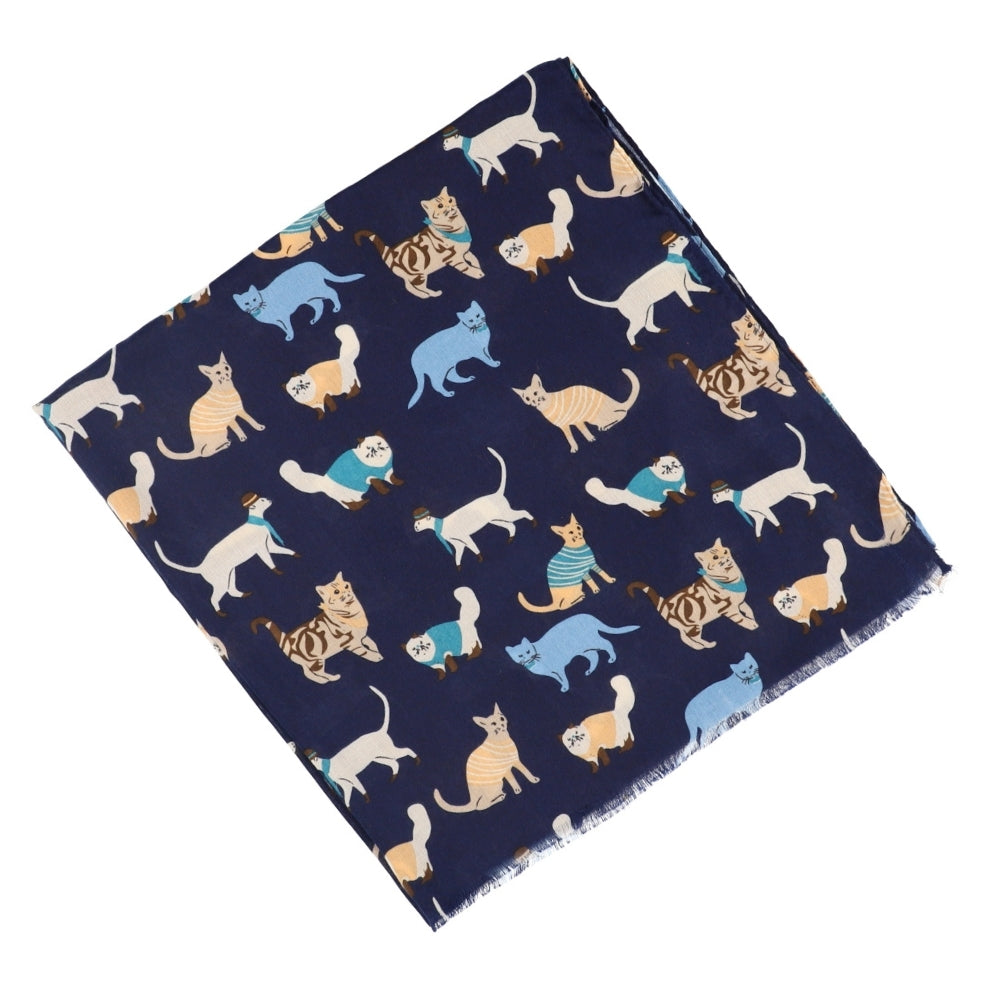 Écharpe bleu marine à motif chats pour le cou – Nikko (6)