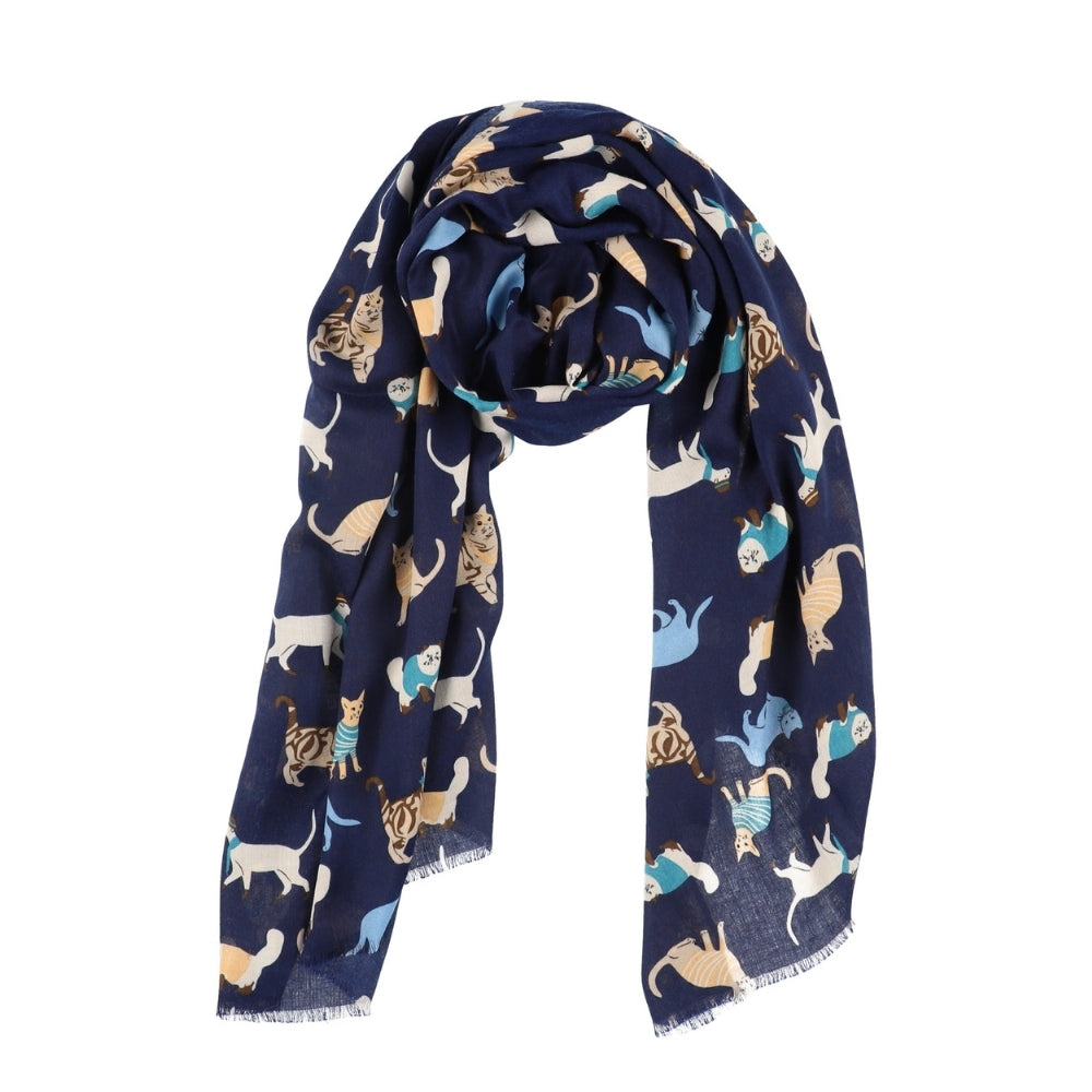 Écharpe bleu marine à motif chats pour le cou – Nikko (4)