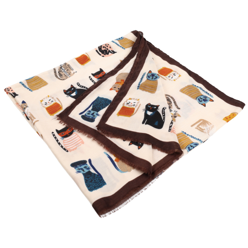 Écharpe douce beige à motif chats – Nikko (1)
