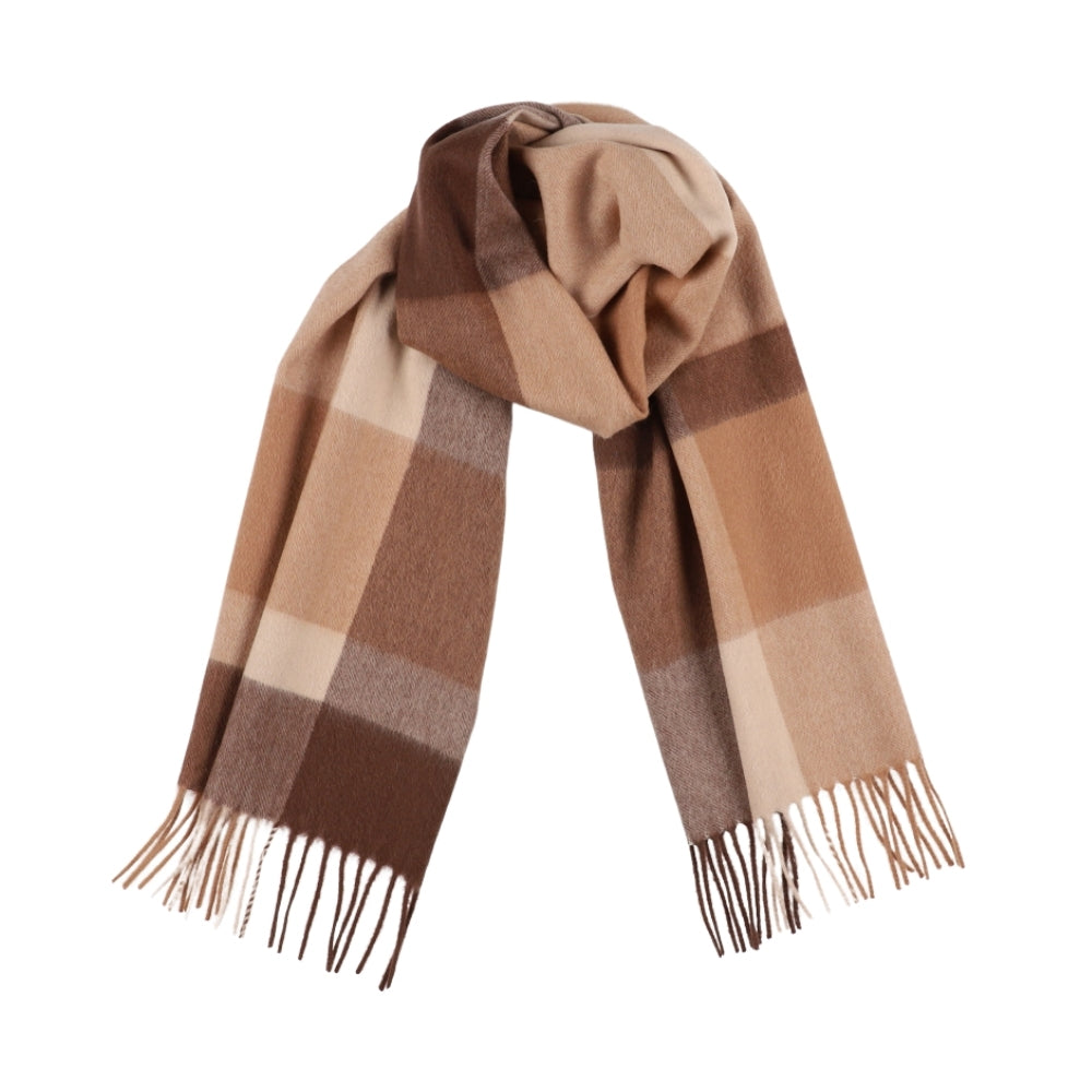 Écharpe marron et beige à grands carreaux en laine 100 % – York (4)