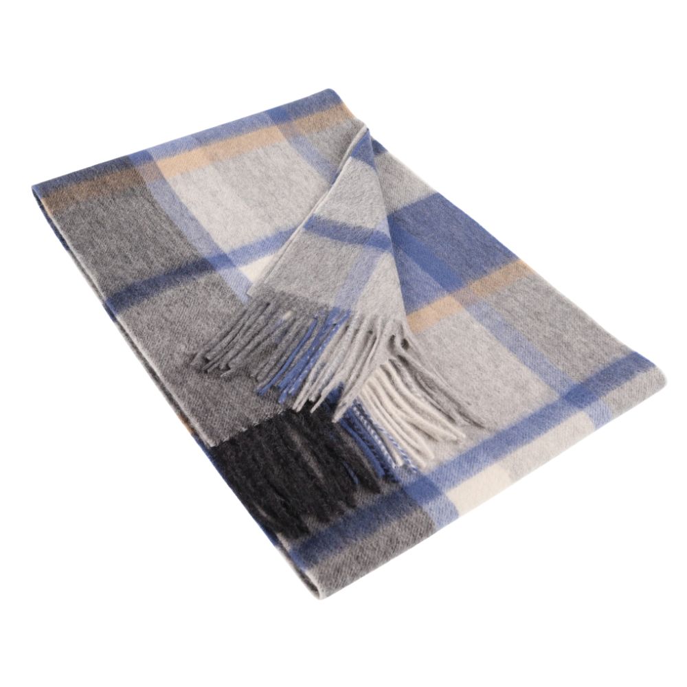 Écharpe bleue et grise à grands carreaux en laine 100 % – York (1)