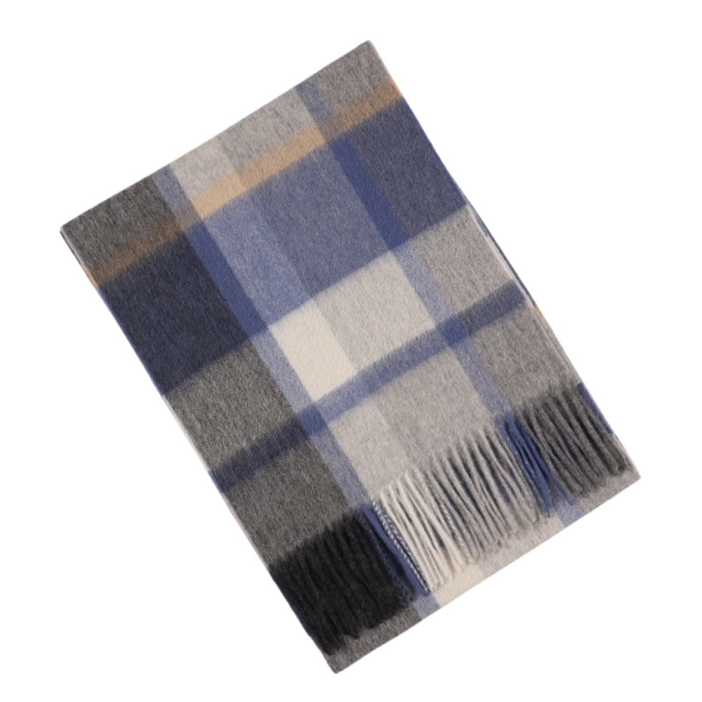 Écharpe bleue et grise à grands carreaux en laine 100 % – York (6)