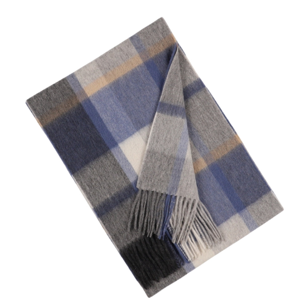 Écharpe bleue et grise à grands carreaux en laine 100 % – York (3)