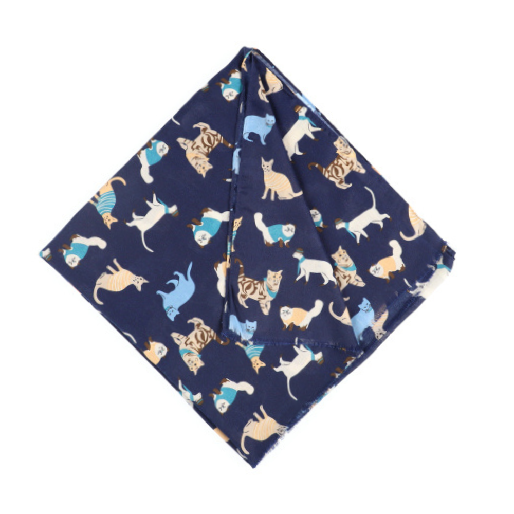 Écharpe bleu marine à motif chats pour le cou – Nikko (3)