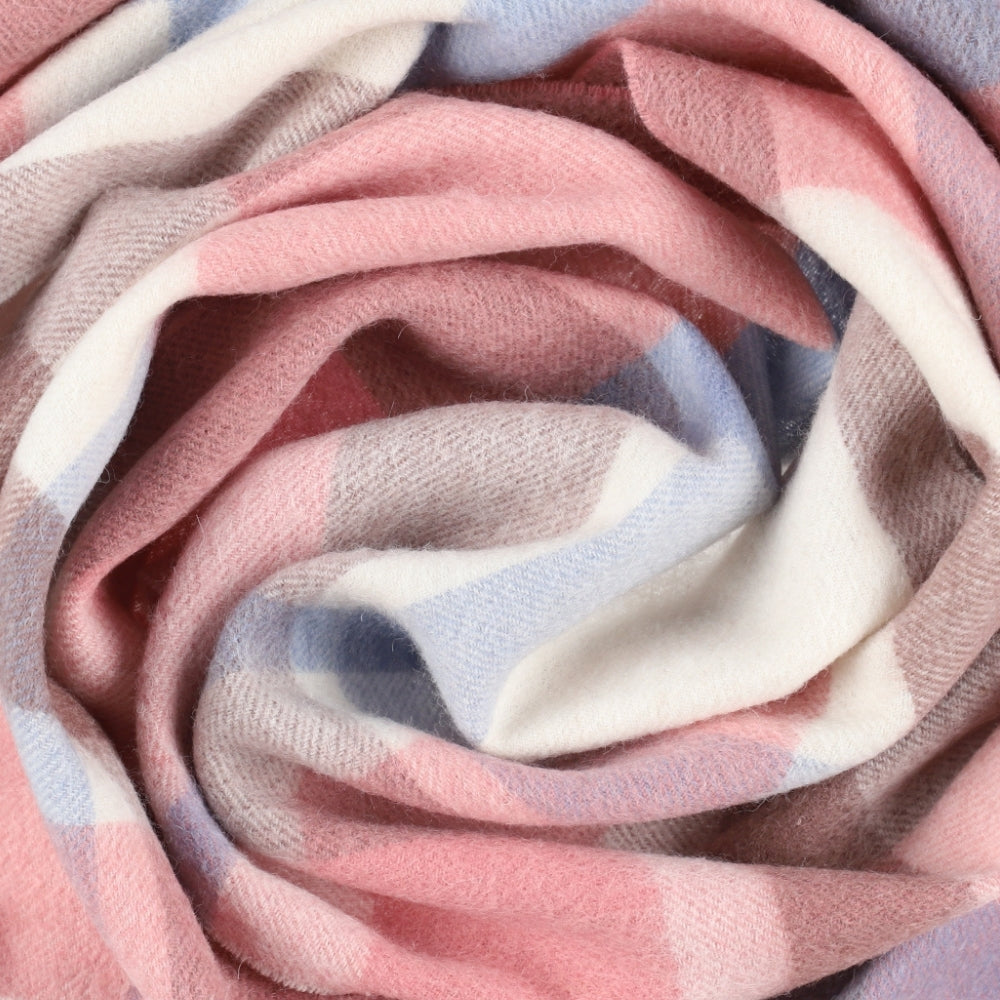 Écharpe rose à carreaux en laine 100 %, à franges – Londres (2)
