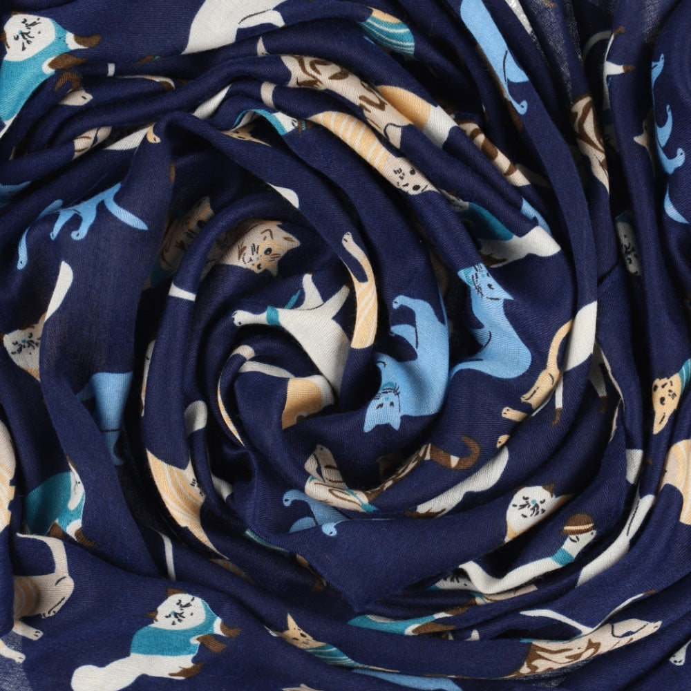 Écharpe bleu marine à motif chats pour le cou – Nikko (2)
