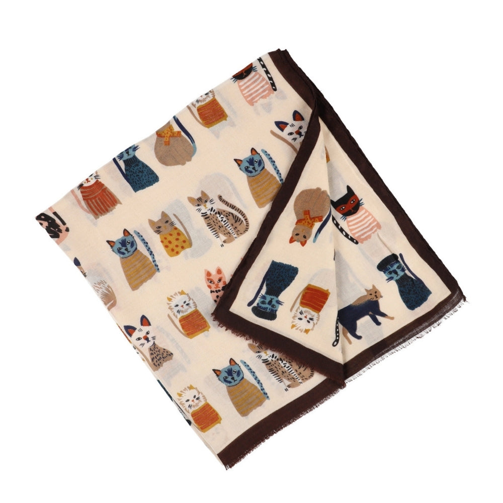 Écharpe douce beige à motif chats – Nikko (3)
