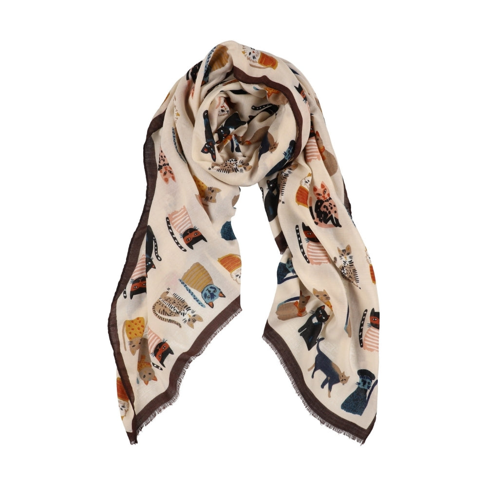 Écharpe douce beige à motif chats – Nikko (4)