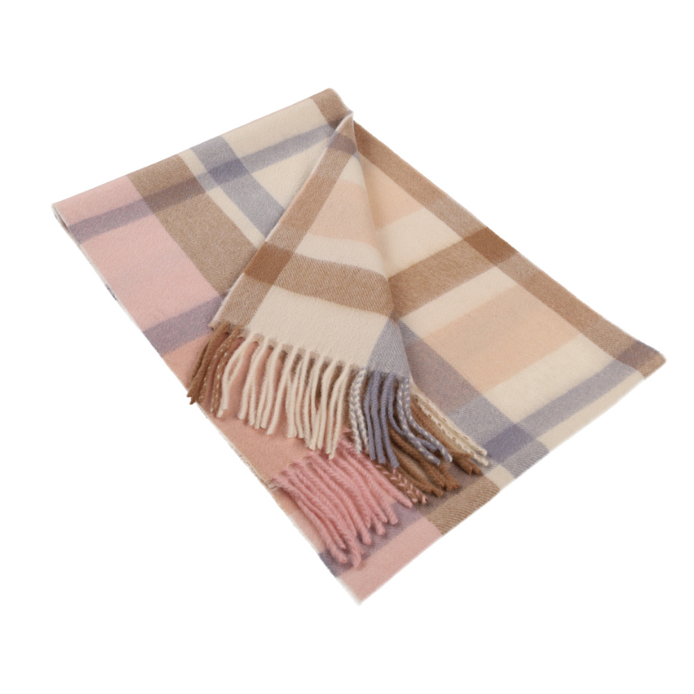 Écharpe beige à carreaux en laine 100 % – Londres (1)