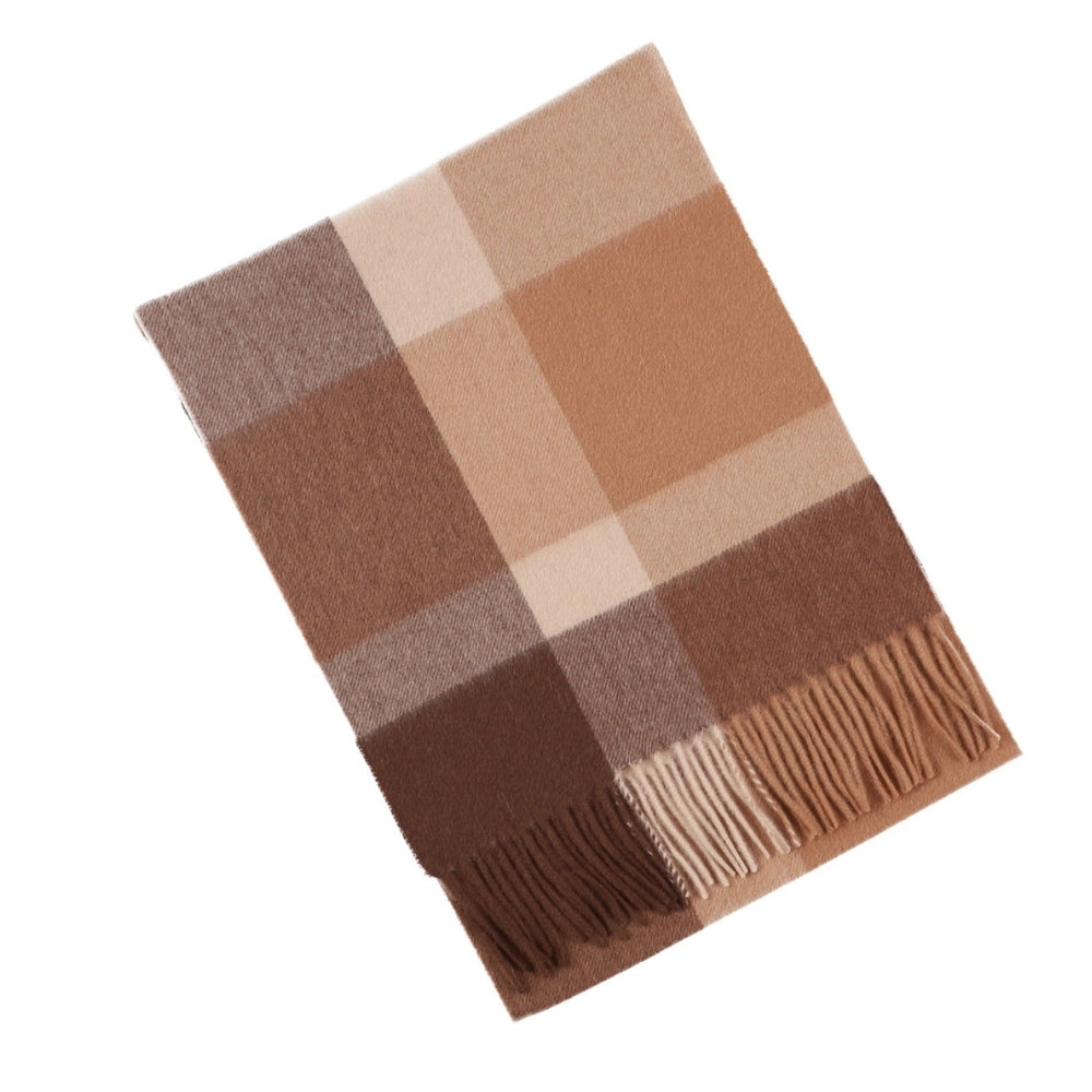 Écharpe marron et beige à grands carreaux en laine 100 % – York (6)
