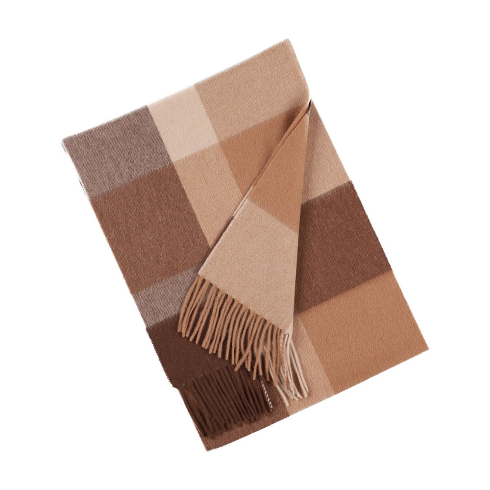 Écharpe marron et beige à grands carreaux en laine 100 % – York (3)