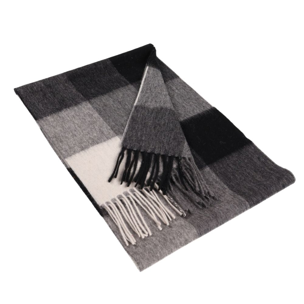 Écharpe noire et grise à grands carreaux en laine 100 % – York (1)