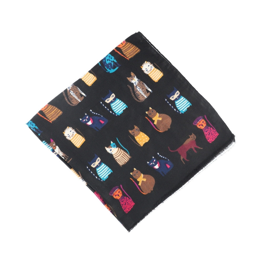 Écharpe douce noire pour femme à motif chats – Nikko (6)