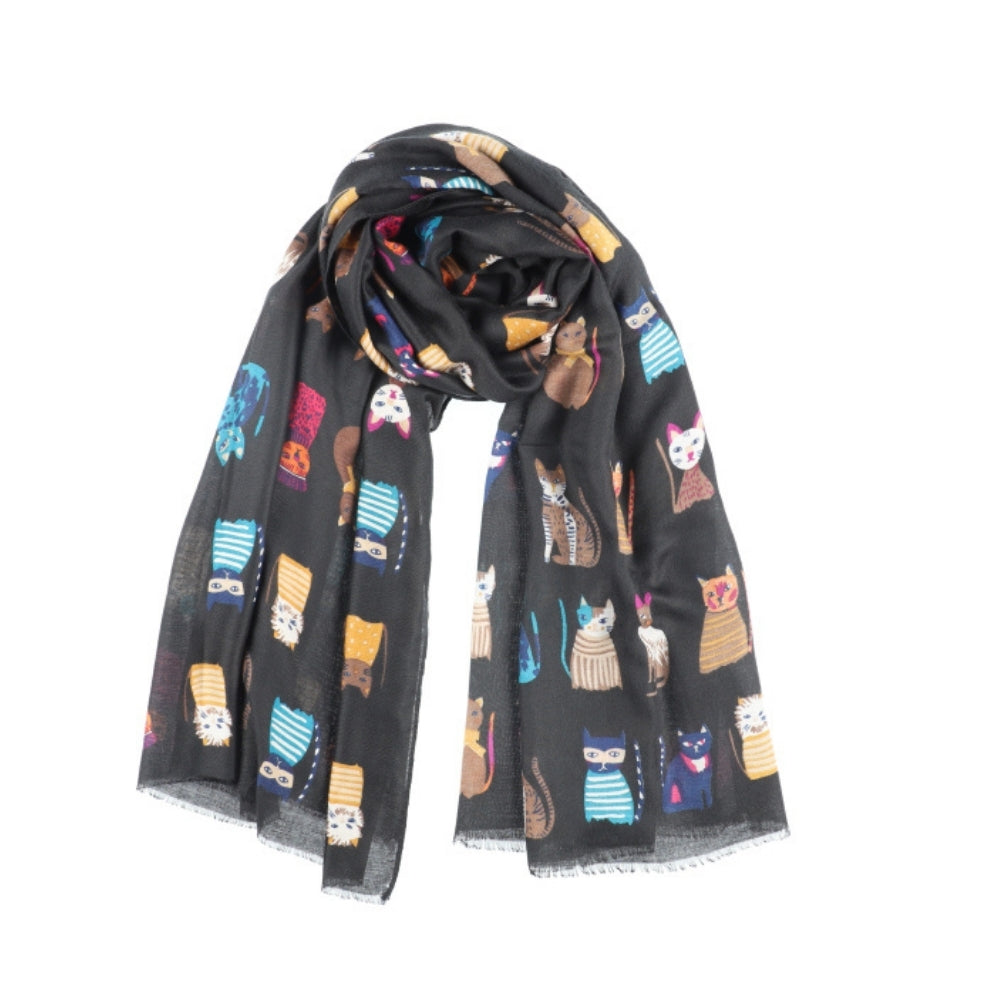 Écharpe douce noire pour femme à motif chats – Nikko (4)