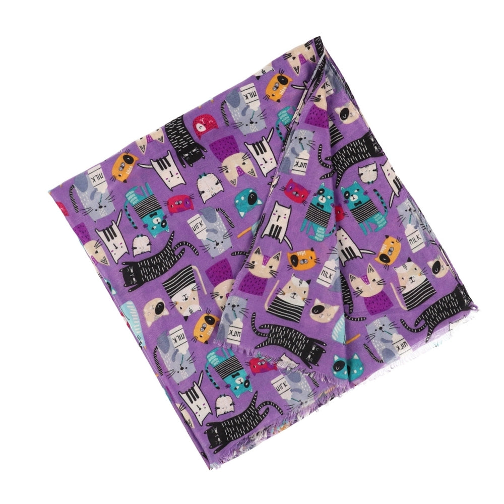 Étole violette à motif chats pour les épaules – Nikko (3)