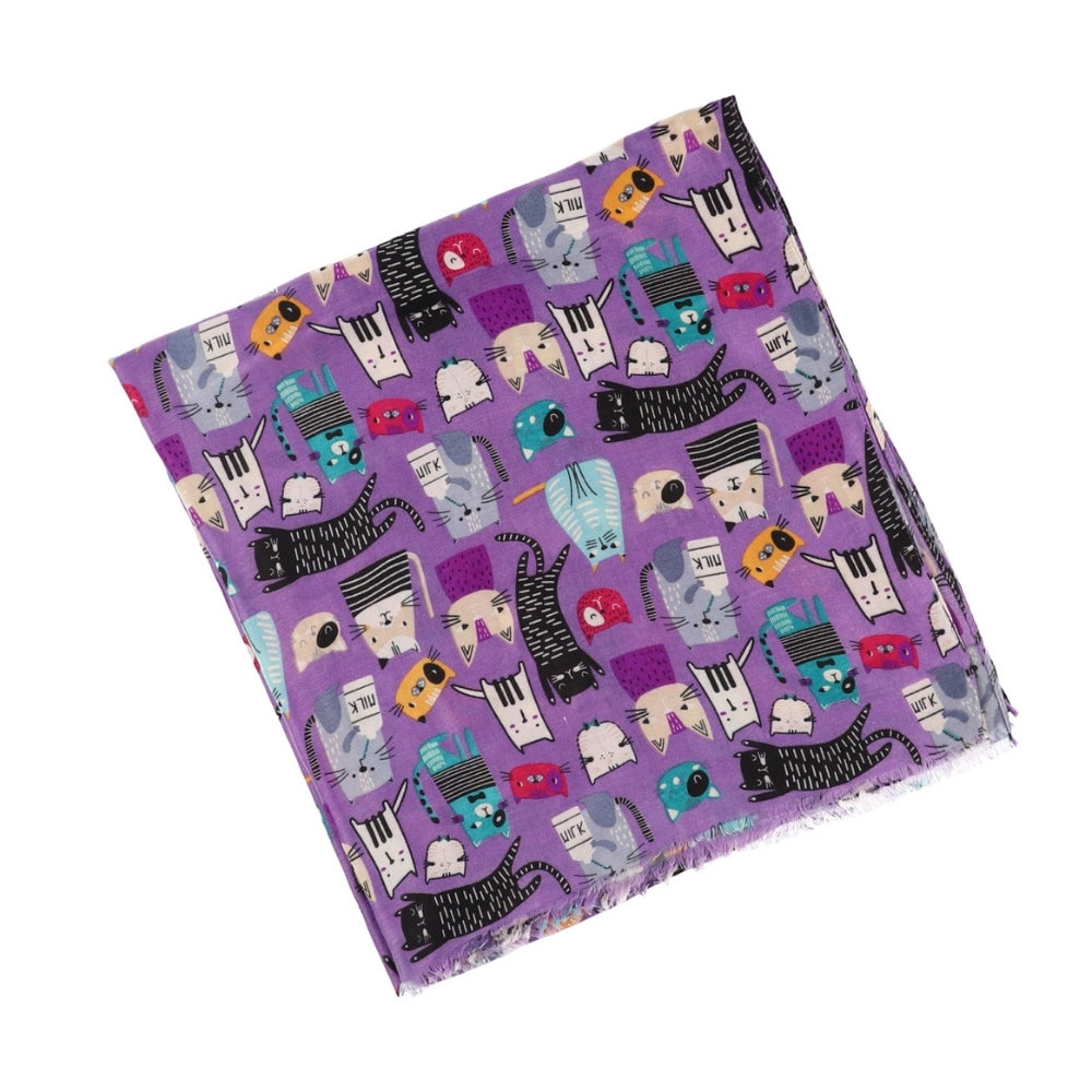 Étole violette à motif chats pour les épaules – Nikko (6)