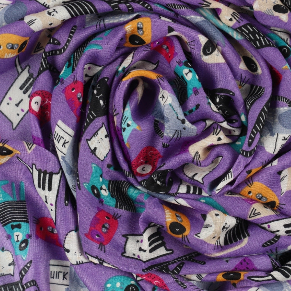 Étole violette à motif chats pour les épaules – Nikko (2)