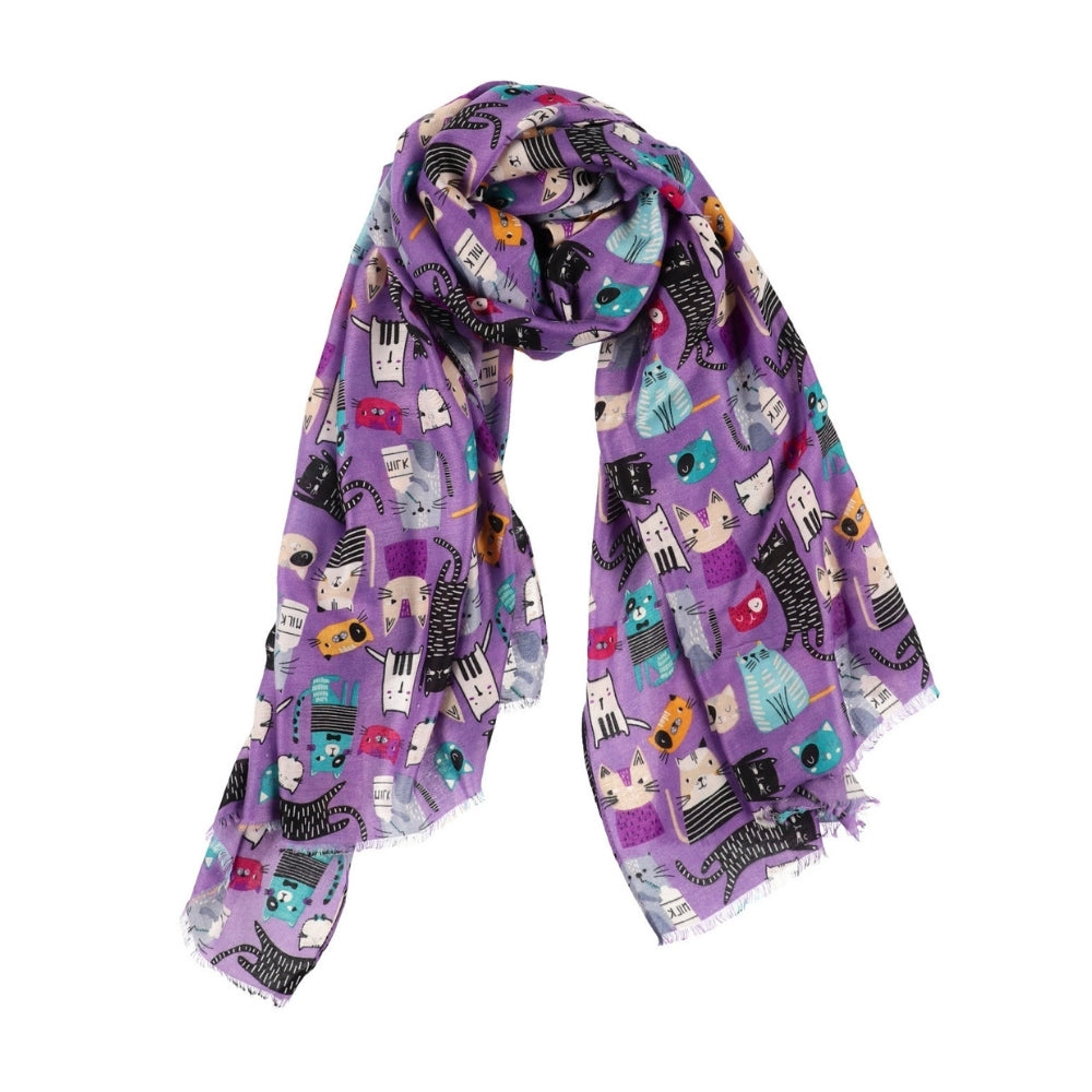 Étole violette à motif chats pour les épaules – Nikko (4)