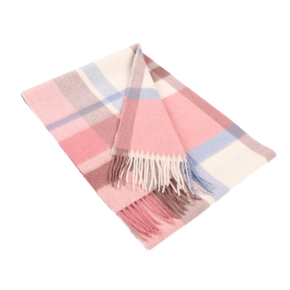 Écharpe rose à carreaux en laine 100 %, à franges – Londres (1)