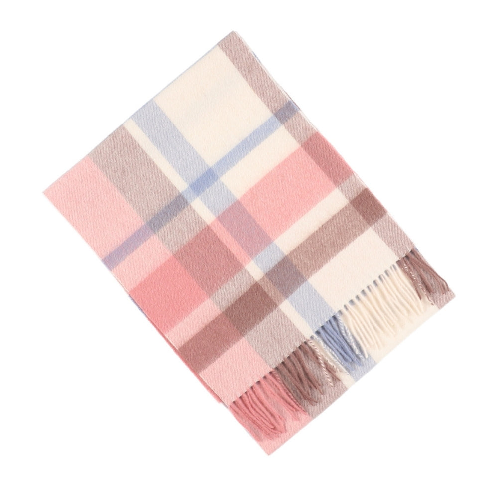 Écharpe rose à carreaux en laine 100 %, à franges – Londres (6)