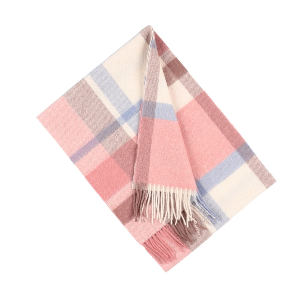 Écharpe rose à carreaux en laine 100 %, à franges – Londres (3)